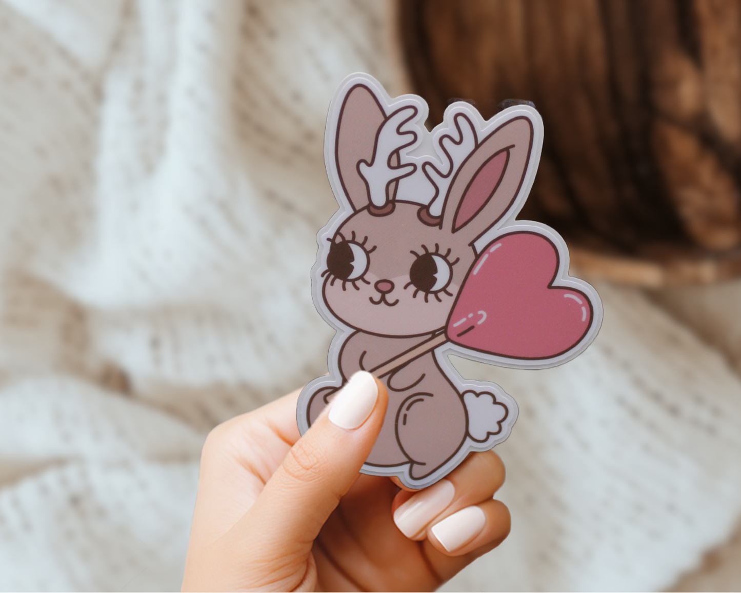 Jackalope Heart Cute Cryptid Valentines Vinyl Sticker Gift