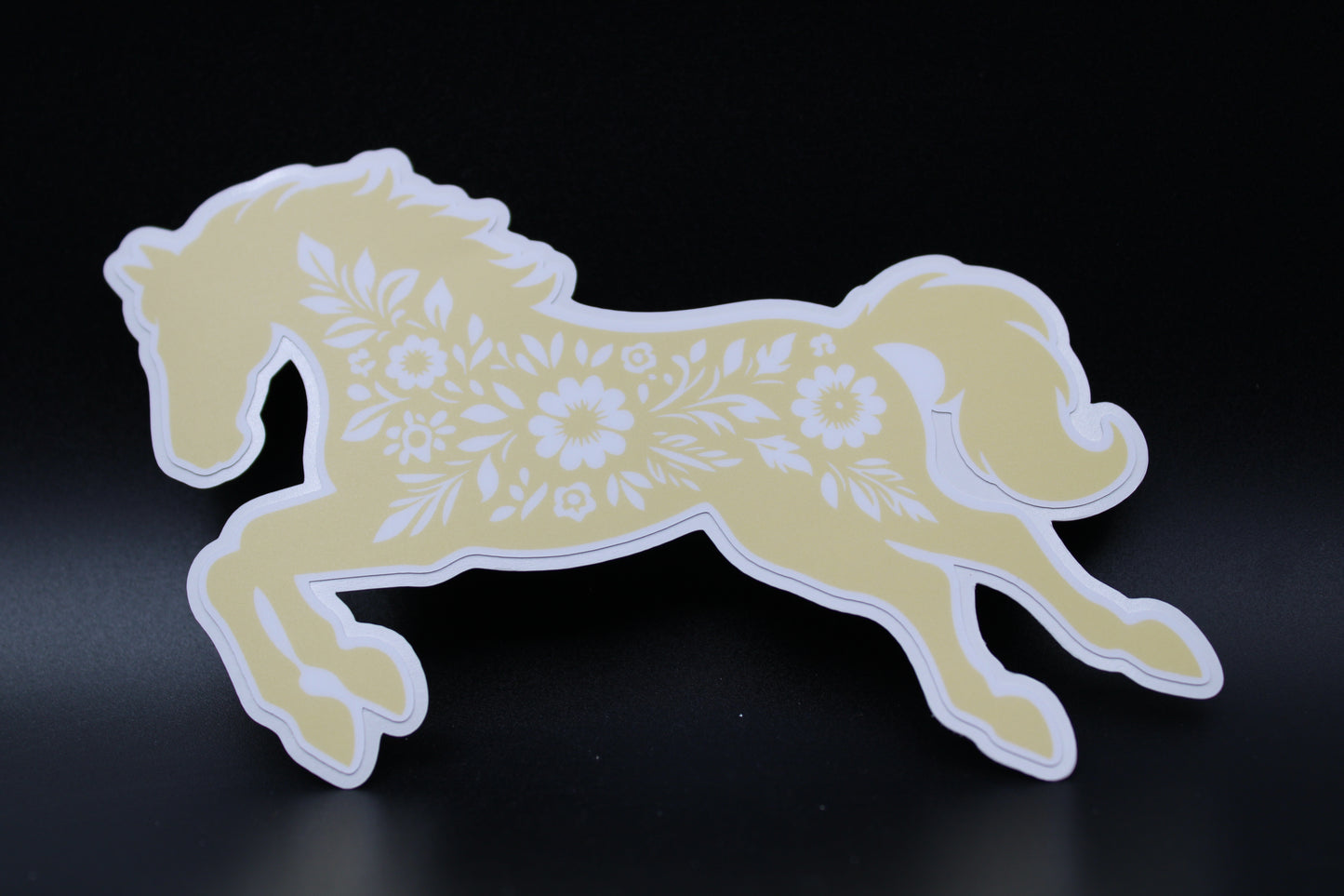 Equestrian Chic: Matte Yellow Floral Horse Vinyl Sticker
