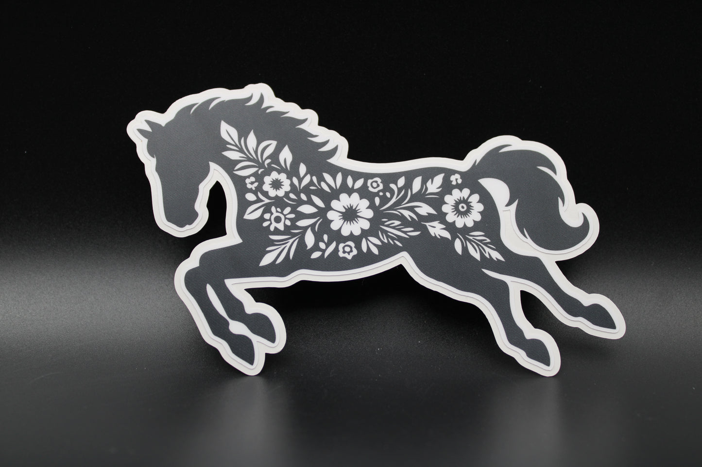 Equestrian Chic: Matte Black Floral Horse Vinyl Sticker