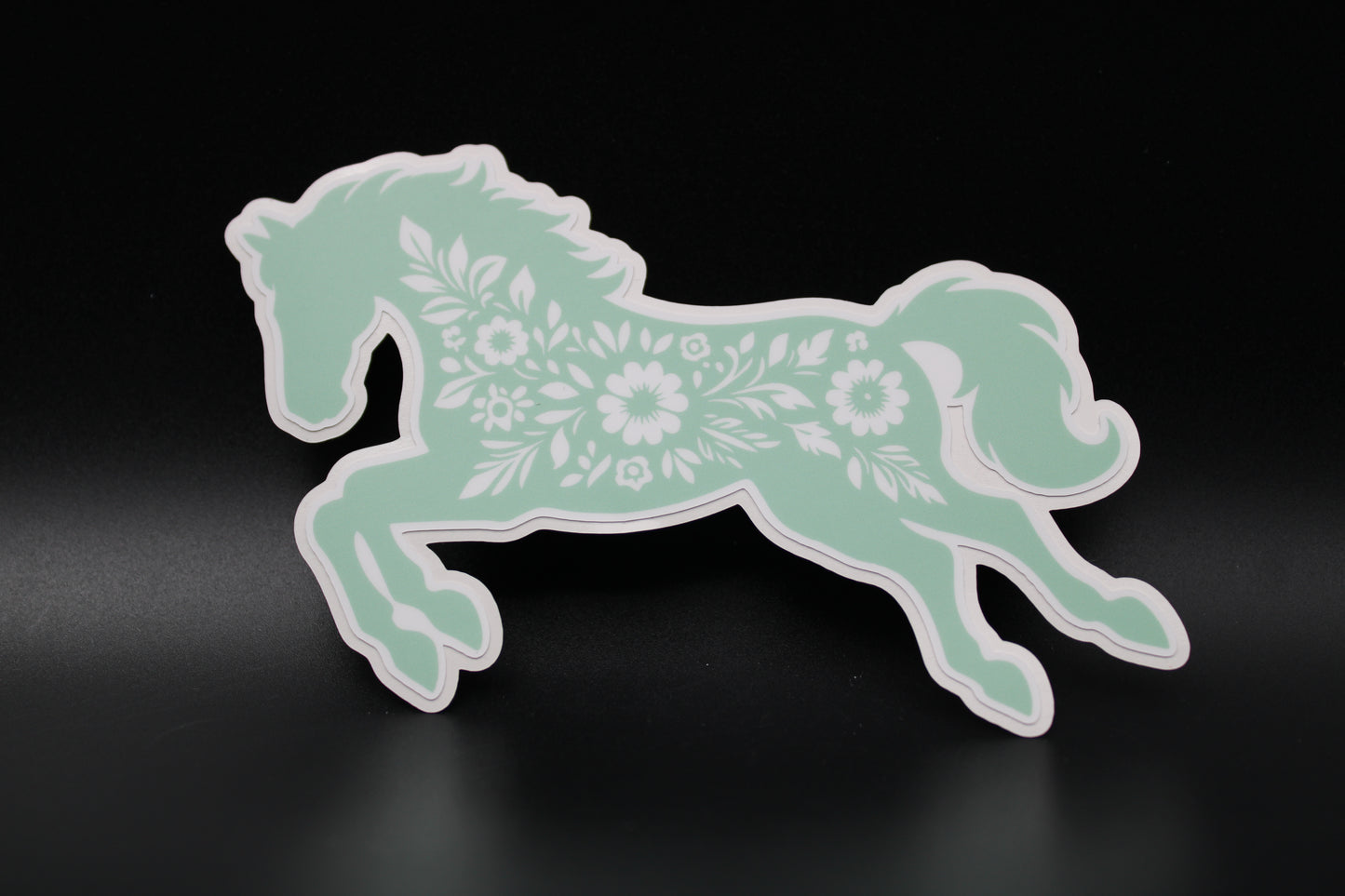 Equestrian Chic: Matte Green Floral Horse Vinyl Sticker