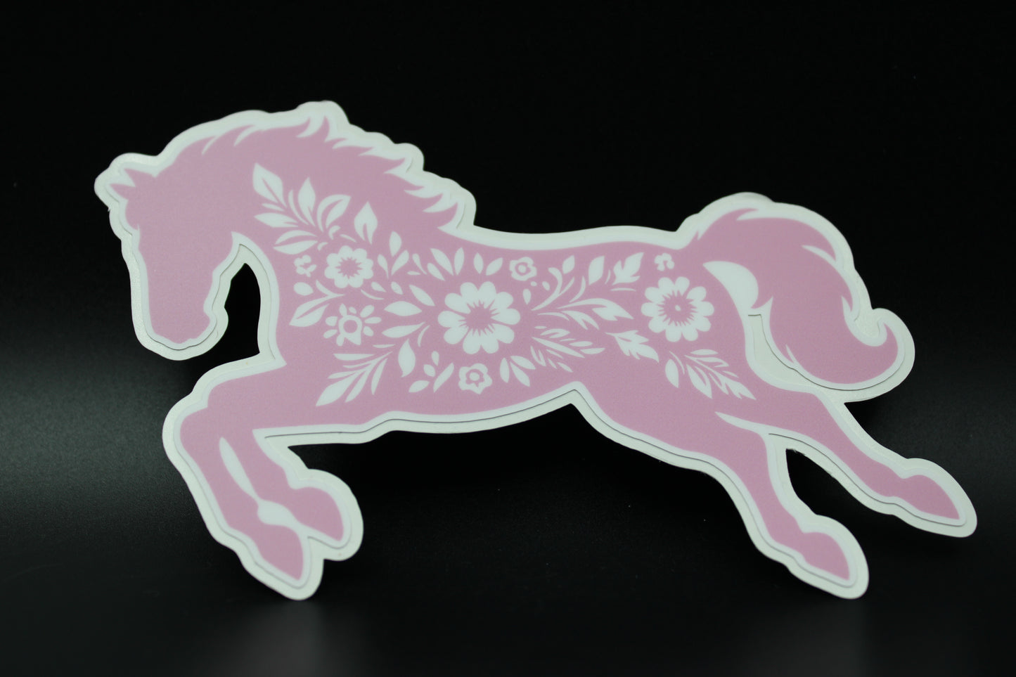Equestrian Chic: Matte Pink Floral Horse Vinyl Sticker