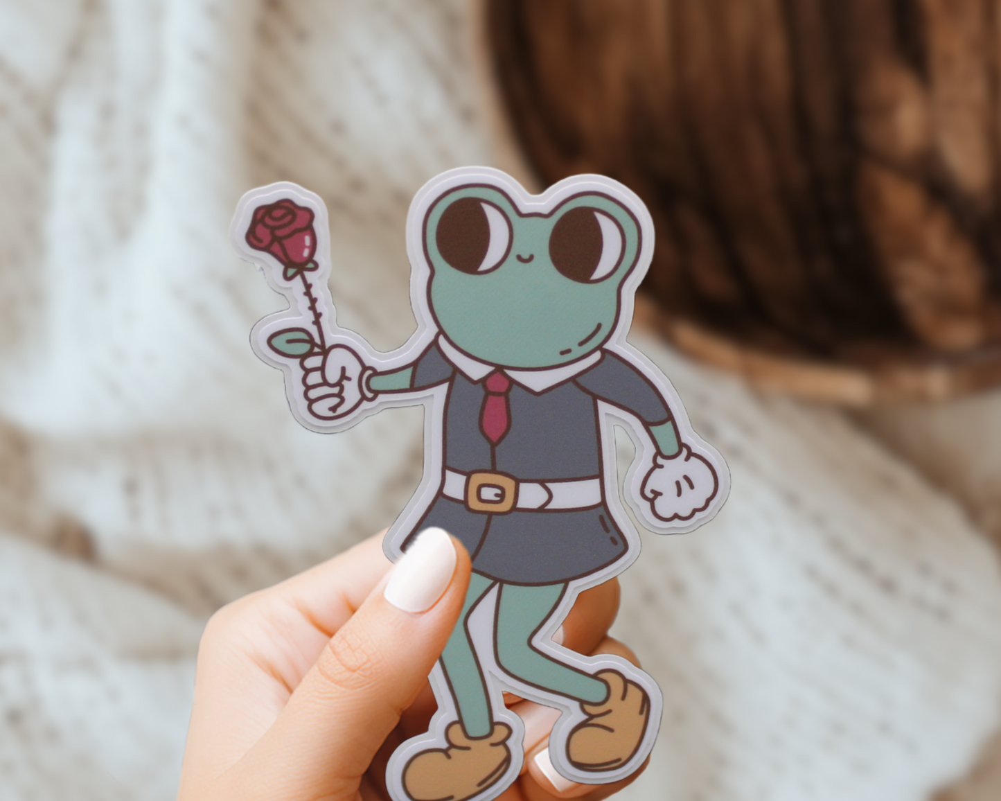 Loveland Frogman Rose Cute Cryptid Valentines Vinyl Sticker Gift