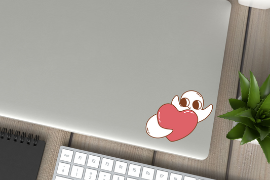Happy  Ghost Ghoul Cute Cryptid Heart Valentines Vinyl Sticker Gift