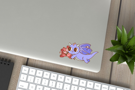 Purple Dragon Cute Cryptid Heart Valentines Vinyl Sticker Gift