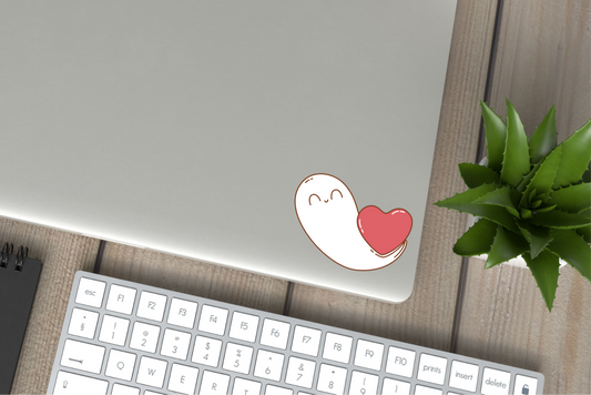 Smiling  Ghost Ghoul Cute Cryptid Heart Valentines Vinyl Sticker Gift