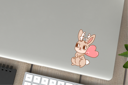 Jackalope Heart Cute Cryptid Valentines Vinyl Sticker Gift