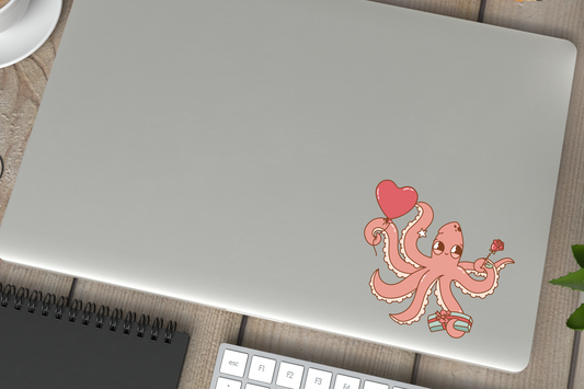 Kraken Rose Heart Cute Cryptid Valentines Vinyl Sticker Gift