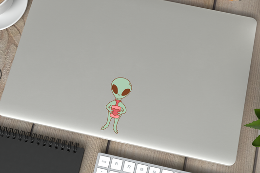 Cute Alien Cryptid Heart Valentines Vinyl Sticker Gift