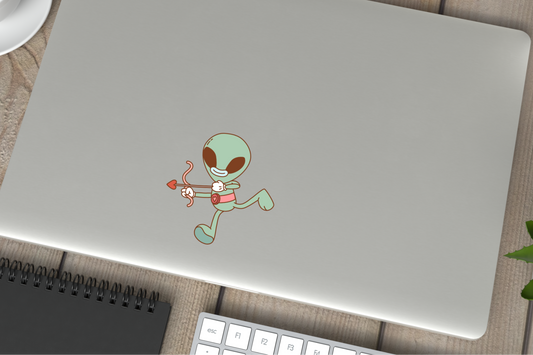 Cute Alien Cupid Bow Heart Cryptid Valentines Vinyl Sticker Gift