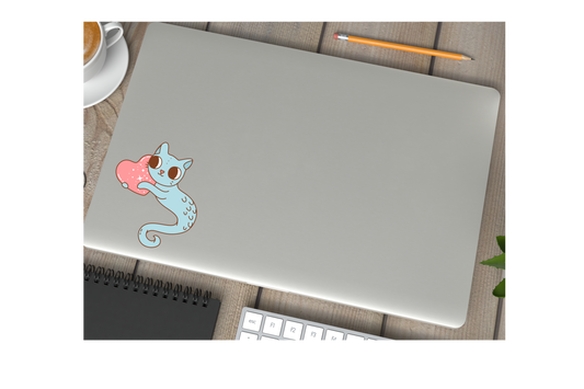 Cute Sea Cat Cryptid Heart Valentines Vinyl Sticker Gift