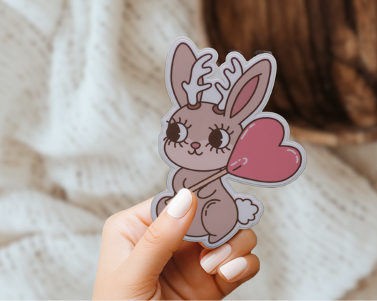 Jackalope Heart Cute Cryptid Valentines Vinyl Sticker Gift