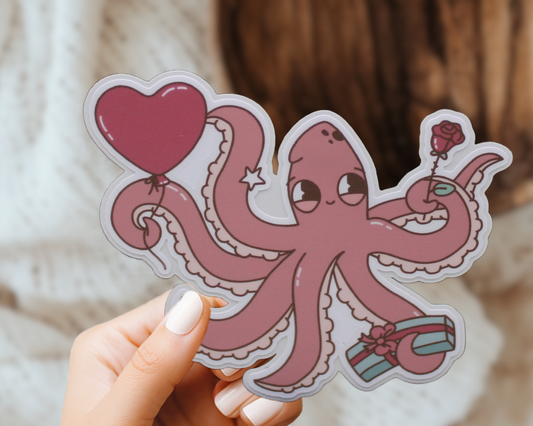 Kraken Rose Heart Cute Cryptid Valentines Vinyl Sticker Gift