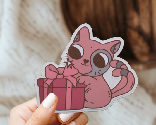 Nekomata Cat Monster Cute Cryptid Valentines Vinyl Sticker Gift