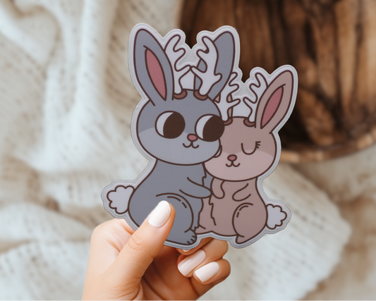 Jackalope Couple Cute Cryptid Valentines Vinyl Sticker Gift