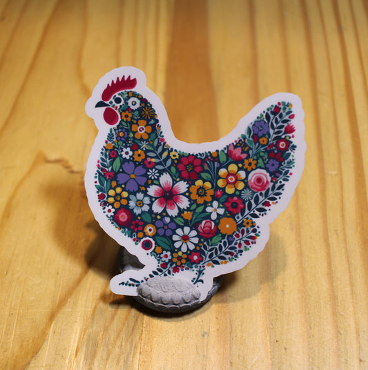 Floral Chicken Hen Small Sticker| Cell Phone Sticker