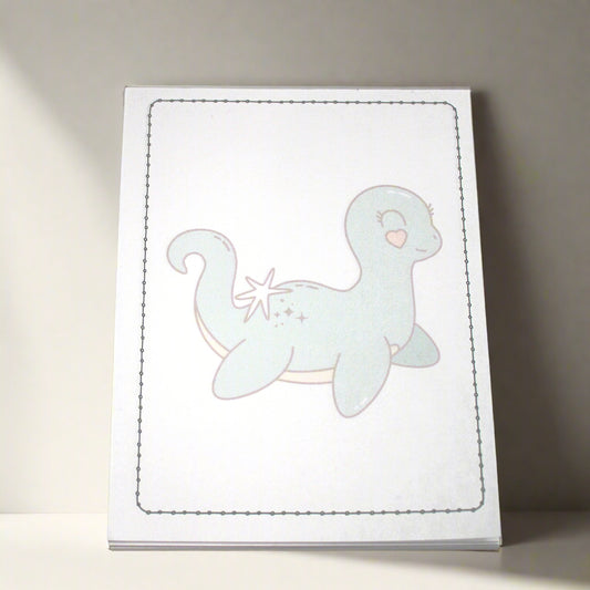 Cute Nessie Loch Ness Monster Cryptid Notepad 4.25" x 5.25"