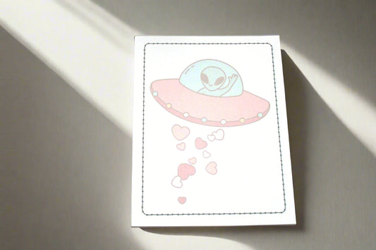 Cute Alien UFO Cryptid Notepad 4.25" x 5.25"