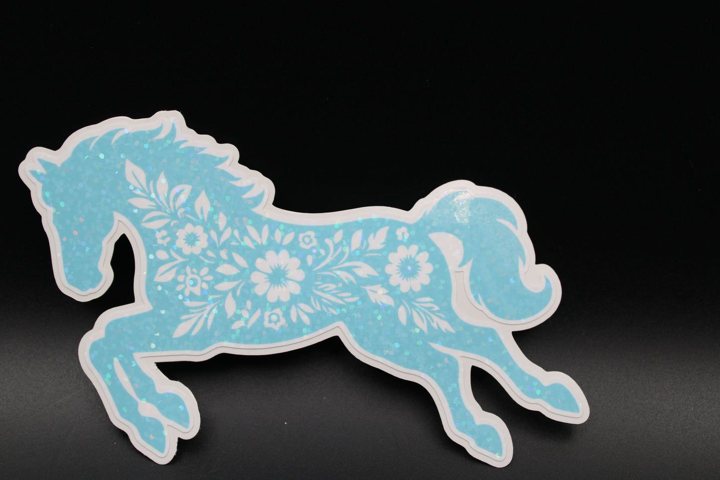 Equestrian Chic: Blue Floral Horse Vinyl Sticker