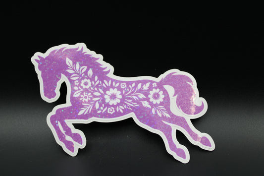 Equestrian Chic: Magenta Floral Horse Vinyl Sticker