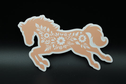 Equestrian Chic: Matte Orange Floral Horse Vinyl Sticker