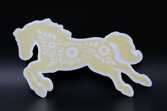 Equestrian Chic: Matte Yellow Floral Horse Vinyl Sticker