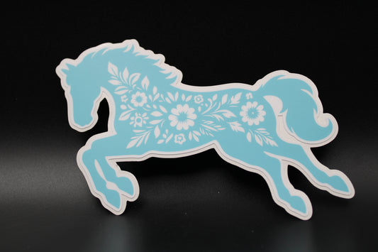 Equestrian Chic: Matte Blue Floral Horse Vinyl Sticker