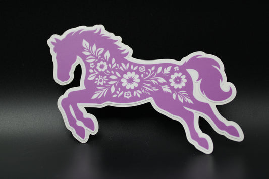 Equestrian Chic: Matte Magenta Floral Horse Vinyl Sticker