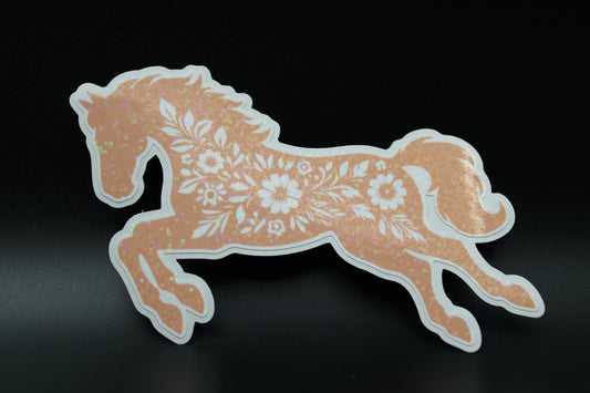 Equestrian Chic: Orange Floral Horse Vinyl Sticker