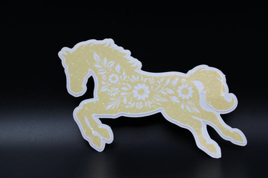 Equestrian Chic: Yellow Floral Horse Vinyl Sticker