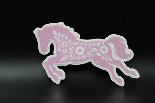 Equestrian Chic: Pink Floral Horse Vinyl Sticker