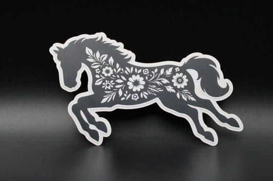 Equestrian Chic: Matte Black Floral Horse Vinyl Sticker