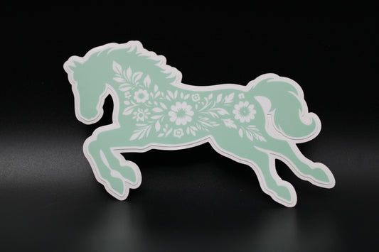 Equestrian Chic: Matte Green Floral Horse Vinyl Sticker
