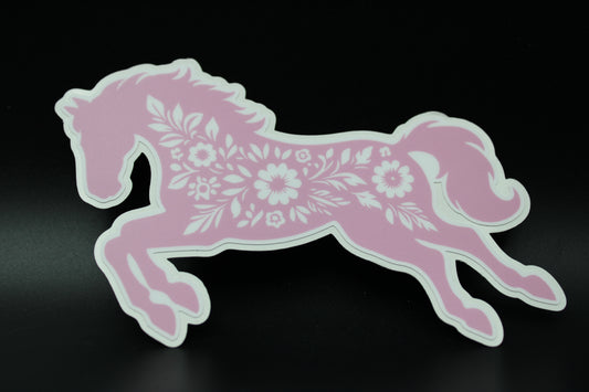Equestrian Chic: Matte Pink Floral Horse Vinyl Sticker