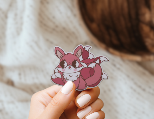 Kitsune Cute Cryptid Heart Valentines Vinyl Sticker Gift
