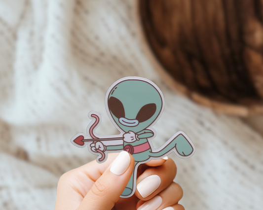Cute Alien Cupid Bow Heart Cryptid Valentines Vinyl Sticker Gift