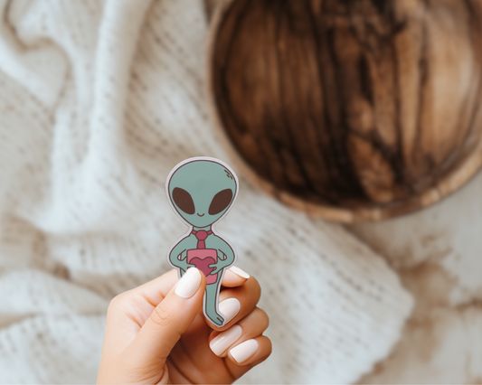 Cute Alien Cryptid Heart Valentines Vinyl Sticker Gift