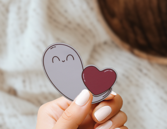 Smiling  Ghost Ghoul Cute Cryptid Heart Valentines Vinyl Sticker Gift
