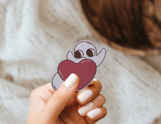 Happy  Ghost Ghoul Cute Cryptid Heart Valentines Vinyl Sticker Gift