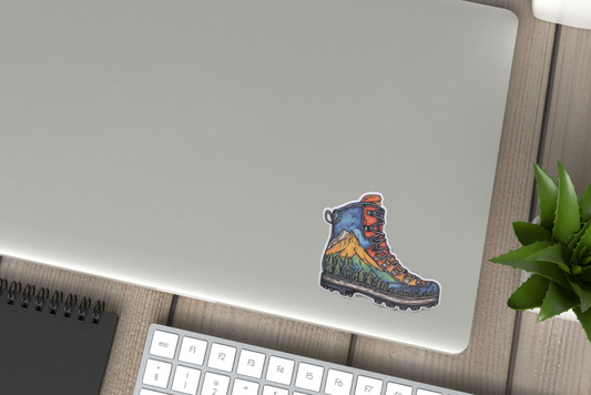 Hiking Boot and Mountains Vinyl Sticker Outdoors