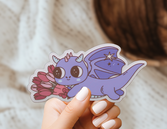 Purple Dragon Cute Cryptid Heart Valentines Vinyl Sticker Gift