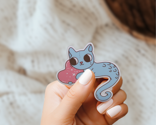 Cute Sea Cat Cryptid Heart Valentines Vinyl Sticker Gift
